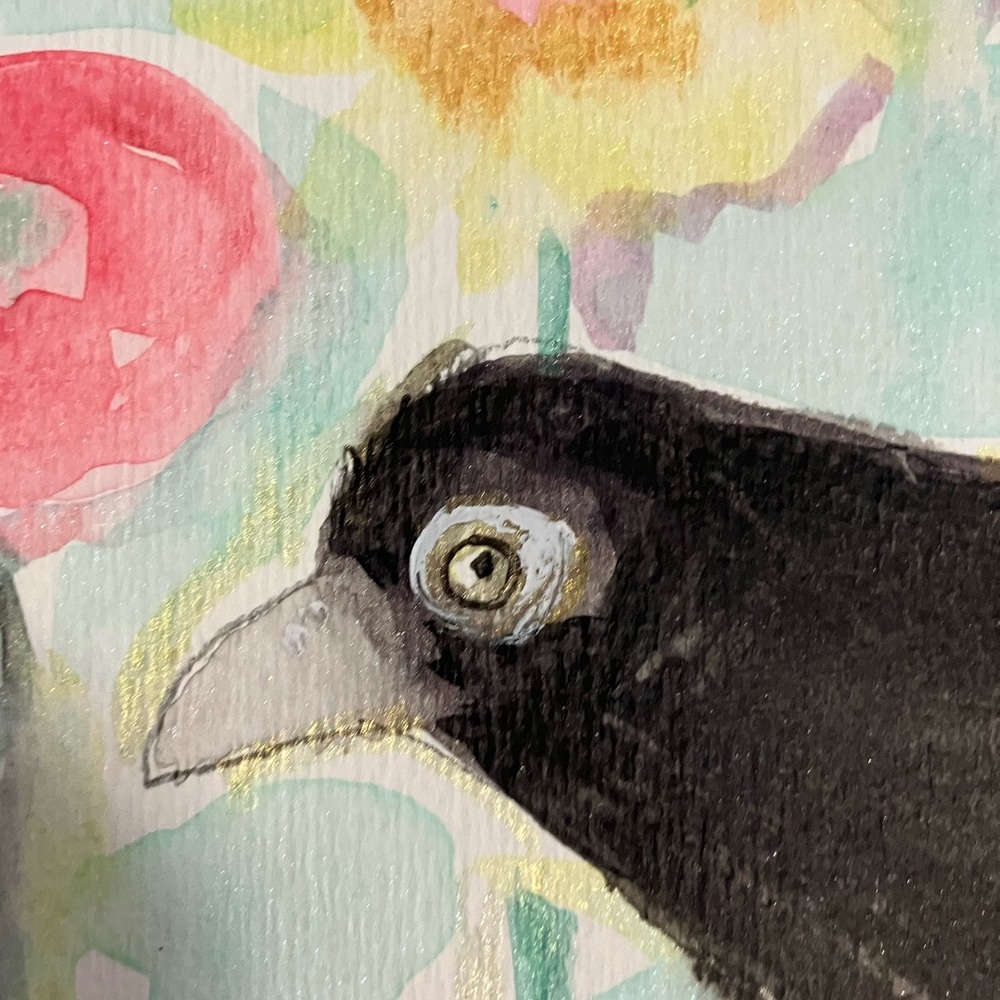 Garden Crow”An Original Watercolor /Mixed Media Painting Matted 5"x7" - Picture 7 of 11